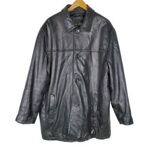Andrew Marc NY Insulated Leather Coat Mens XL Black Button Front Butter Soft